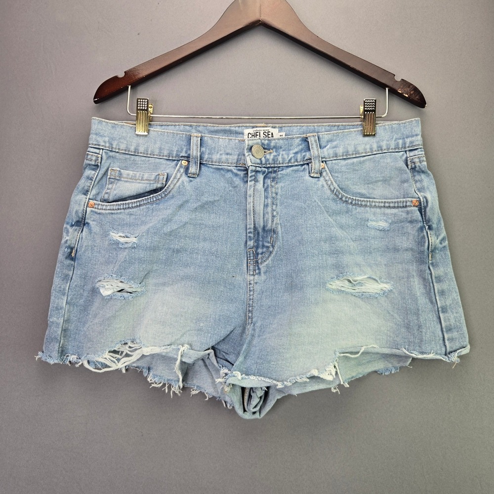 Refuge Denim Chelsea High Rise Vintage Jean Shorts 11 Light Wash Distressed Y2K
